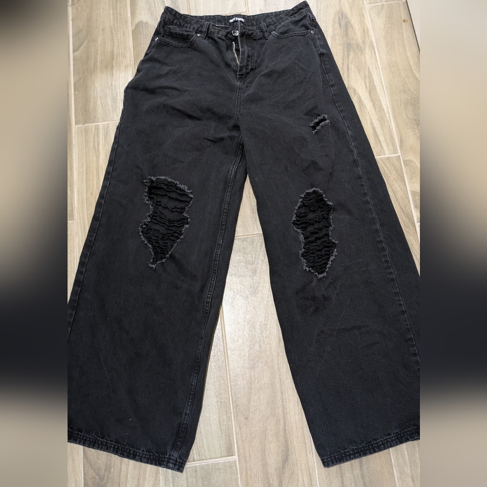 Hot Topic Black Distressed Flare Jeans